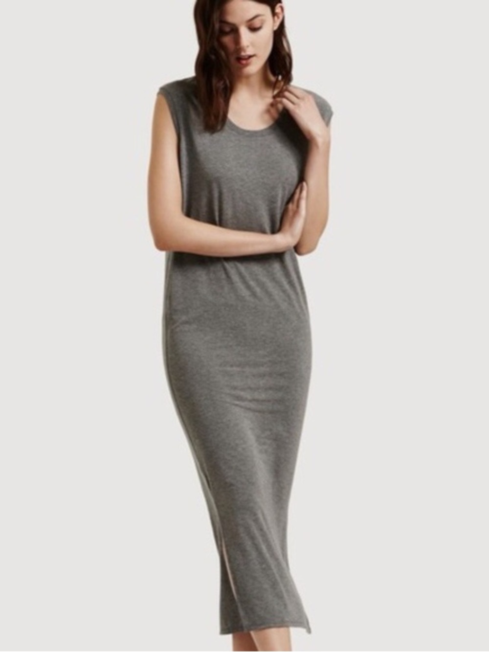 Sleeveless Gray Maxi Knit Dress